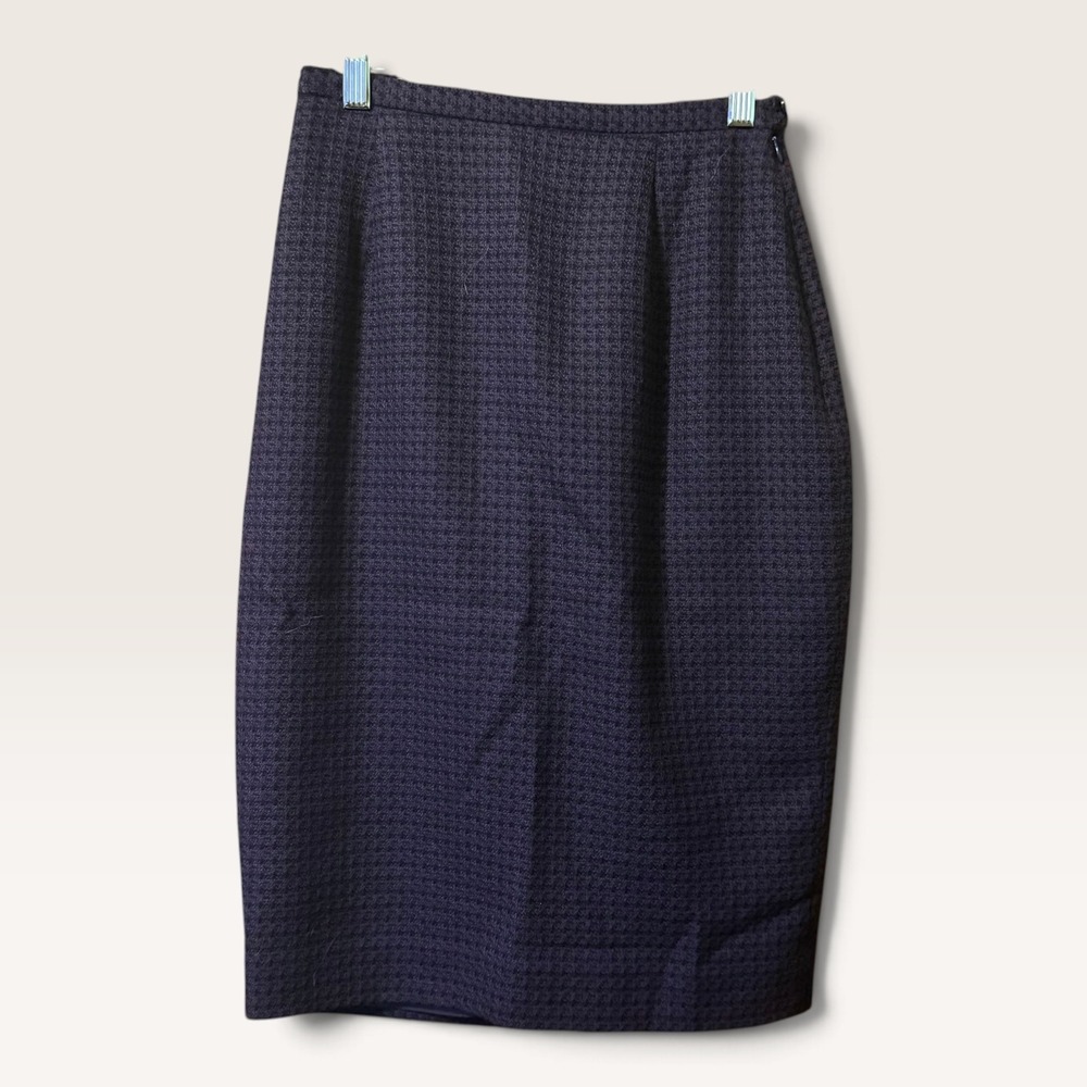 Amanda Smith Pure Wool Pencil Skirt 4 Purple Houndstooth High Waist Midi 90s